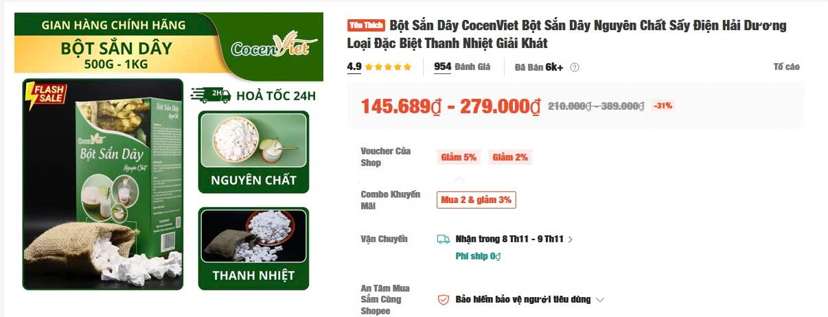 bột sắn dây nguyên chất